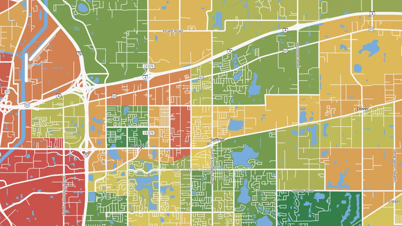 Seffner, FL Map of Robbery Rates