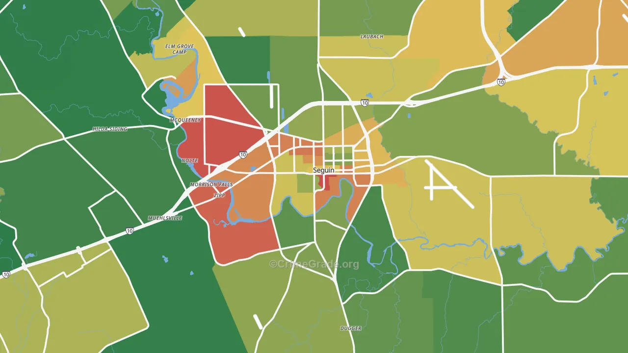 Seguin, TX Map of Robbery Rates
