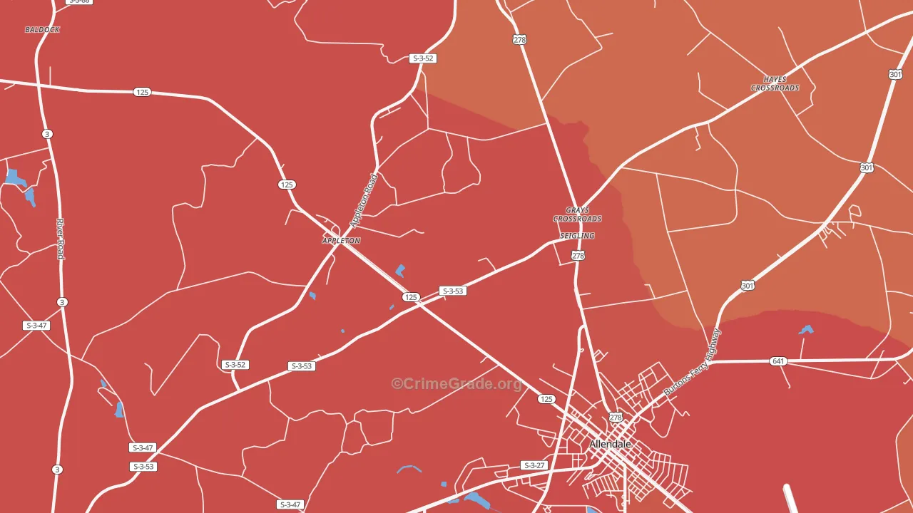 Seigling, SC Map of Robbery Rates