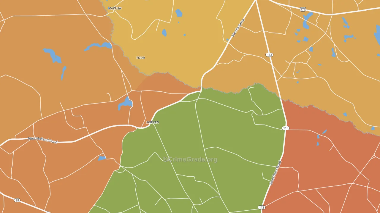 Seivern, SC Map of Robbery Rates