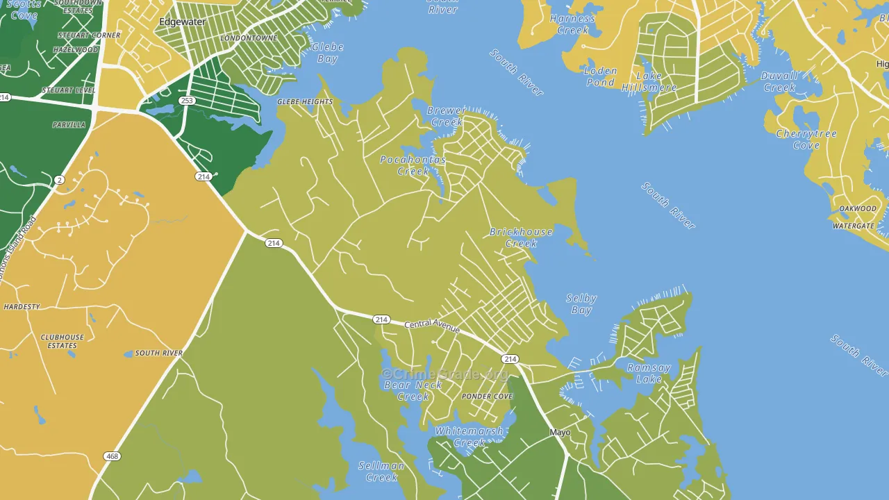 Selby-on-the-Bay, Mayo, MD Map of Robbery Rates