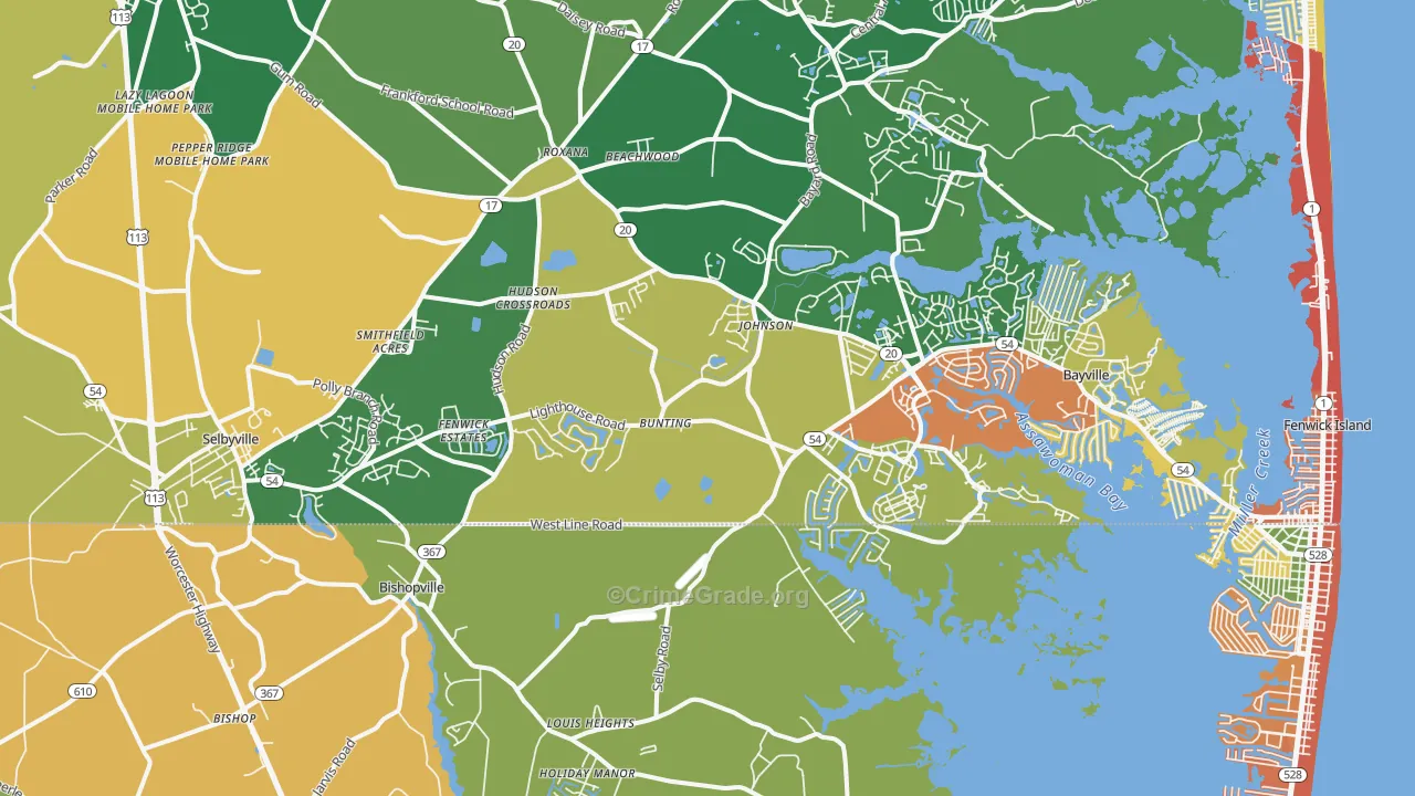 Selbyville, DE Map of Robbery Rates
