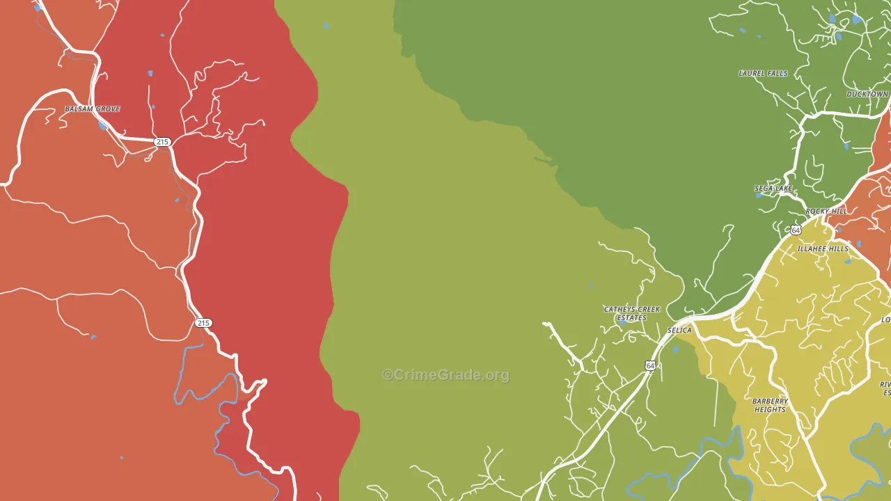 Selica, NC Map of Robbery Rates