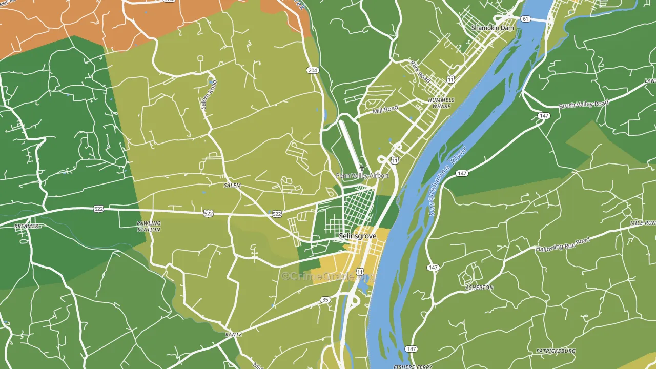 Selinsgrove, PA Map of Robbery Rates