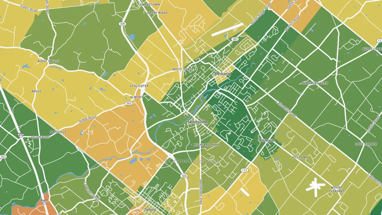 Sellersville, PA Map of Robbery Rates