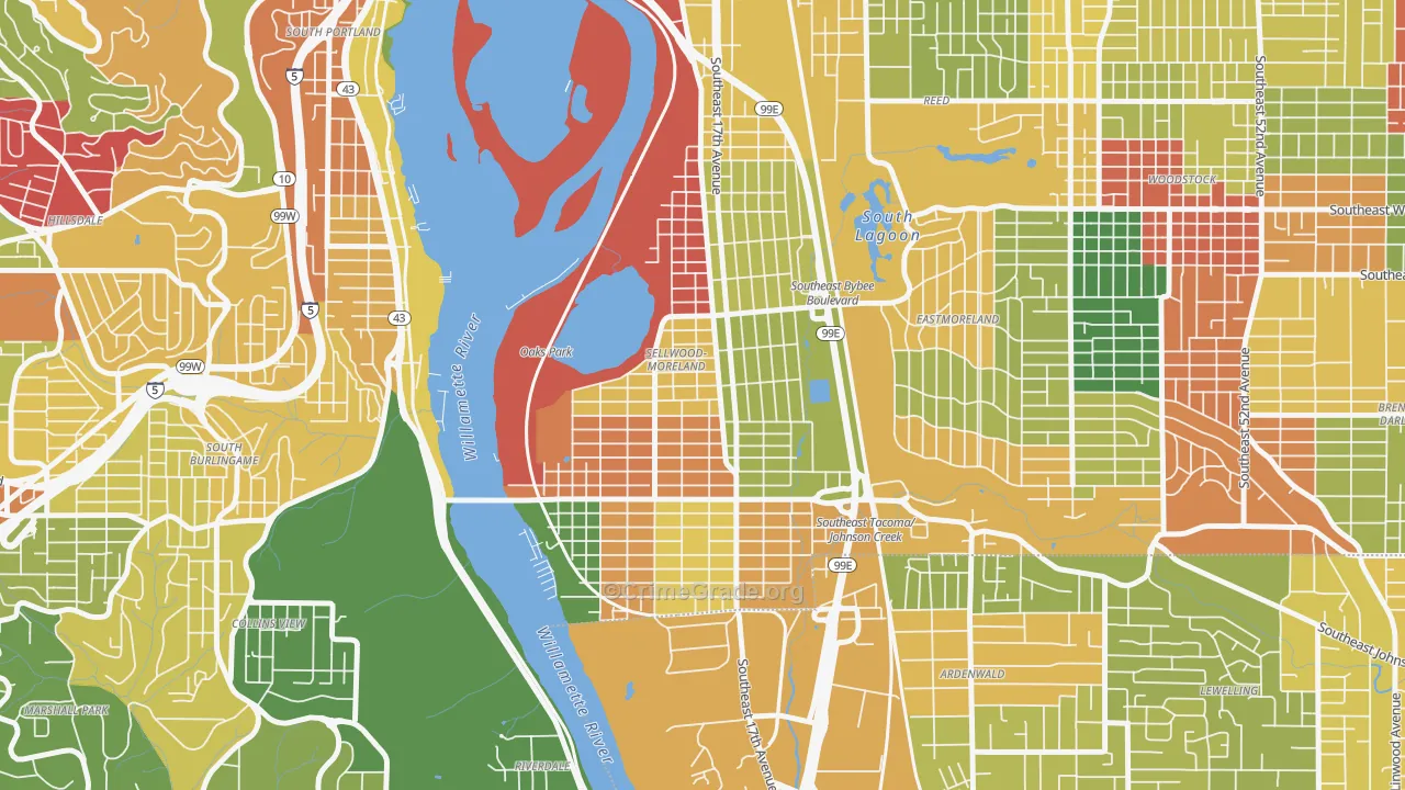 Sellwood-Moreland, Portland, OR Map of Robbery Rates