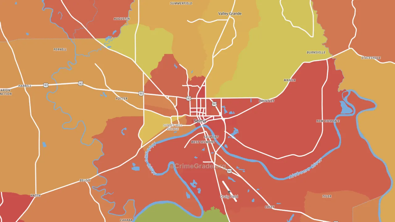Selma, AL Map of Robbery Rates