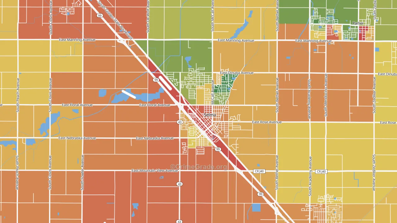 Selma, CA Map of Robbery Rates