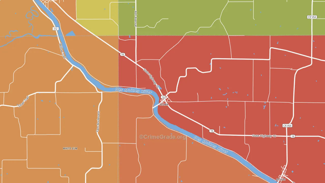 Selma, IA Map of Robbery Rates