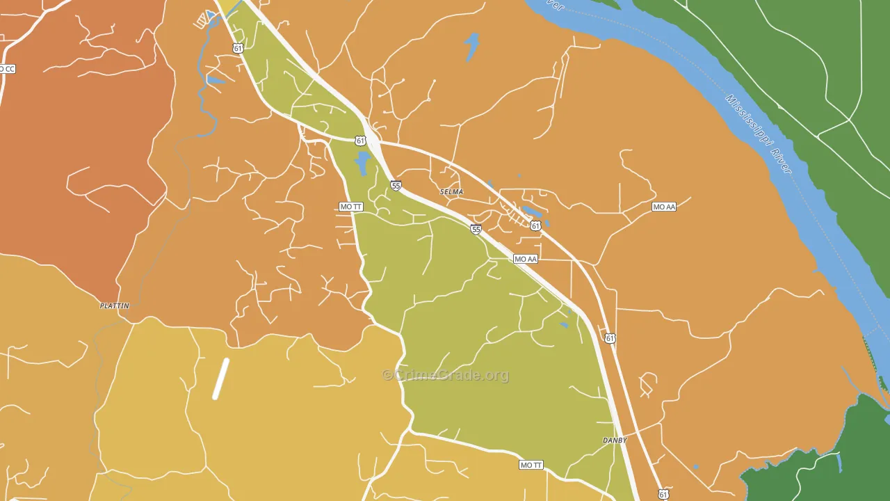 Selma, MO Map of Robbery Rates