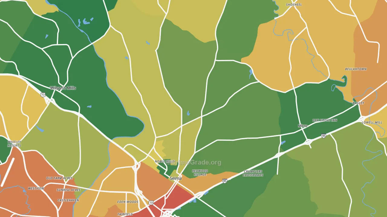 Selma, NC Map of Robbery Rates