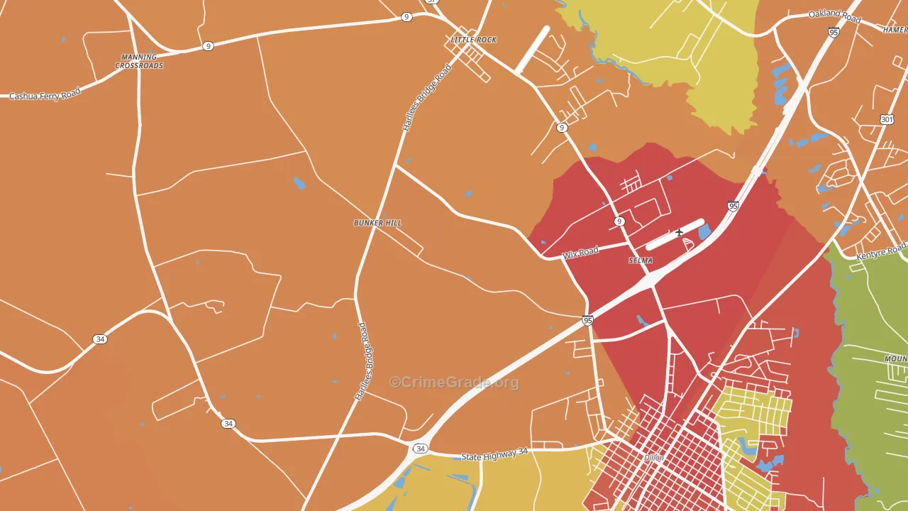Selma, SC Map of Robbery Rates