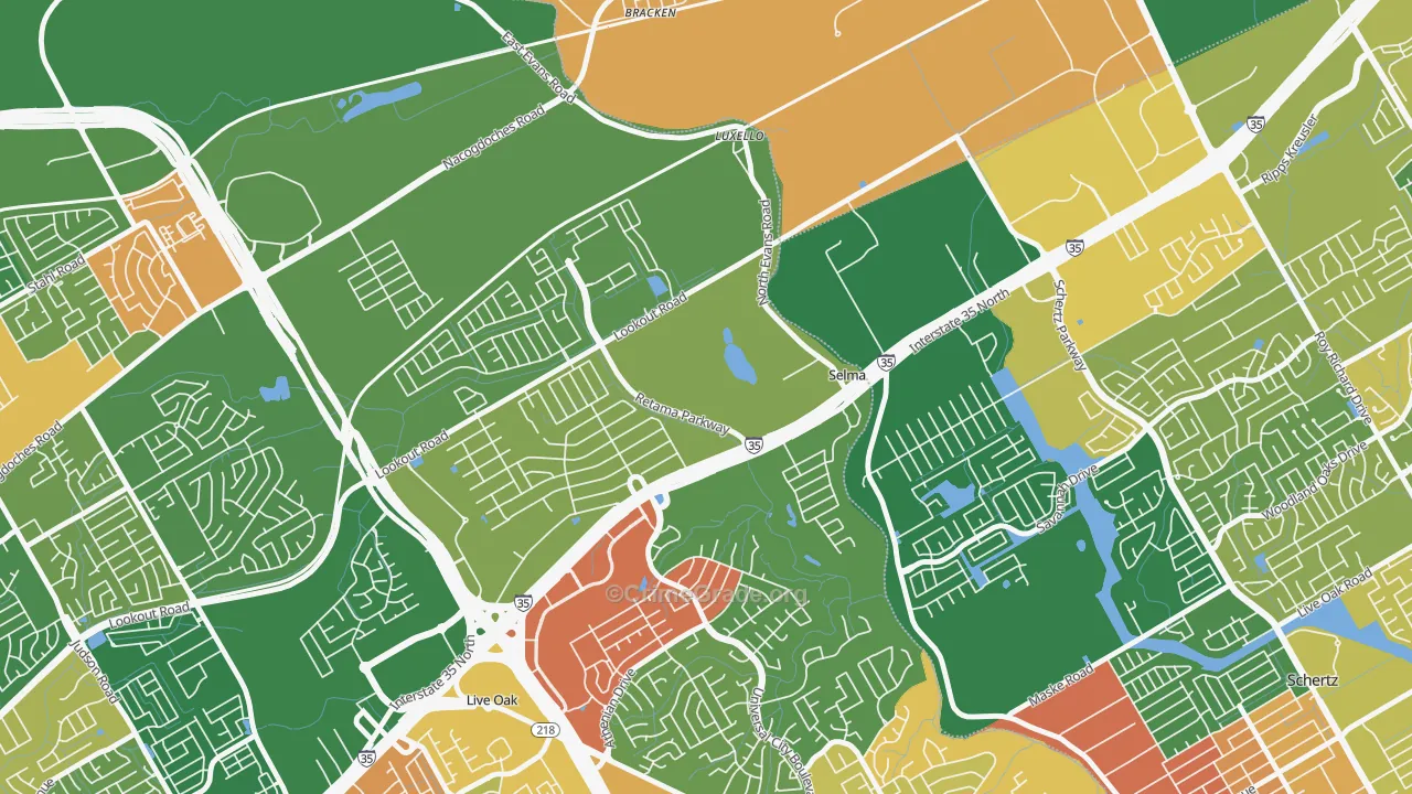 Selma, TX Map of Robbery Rates