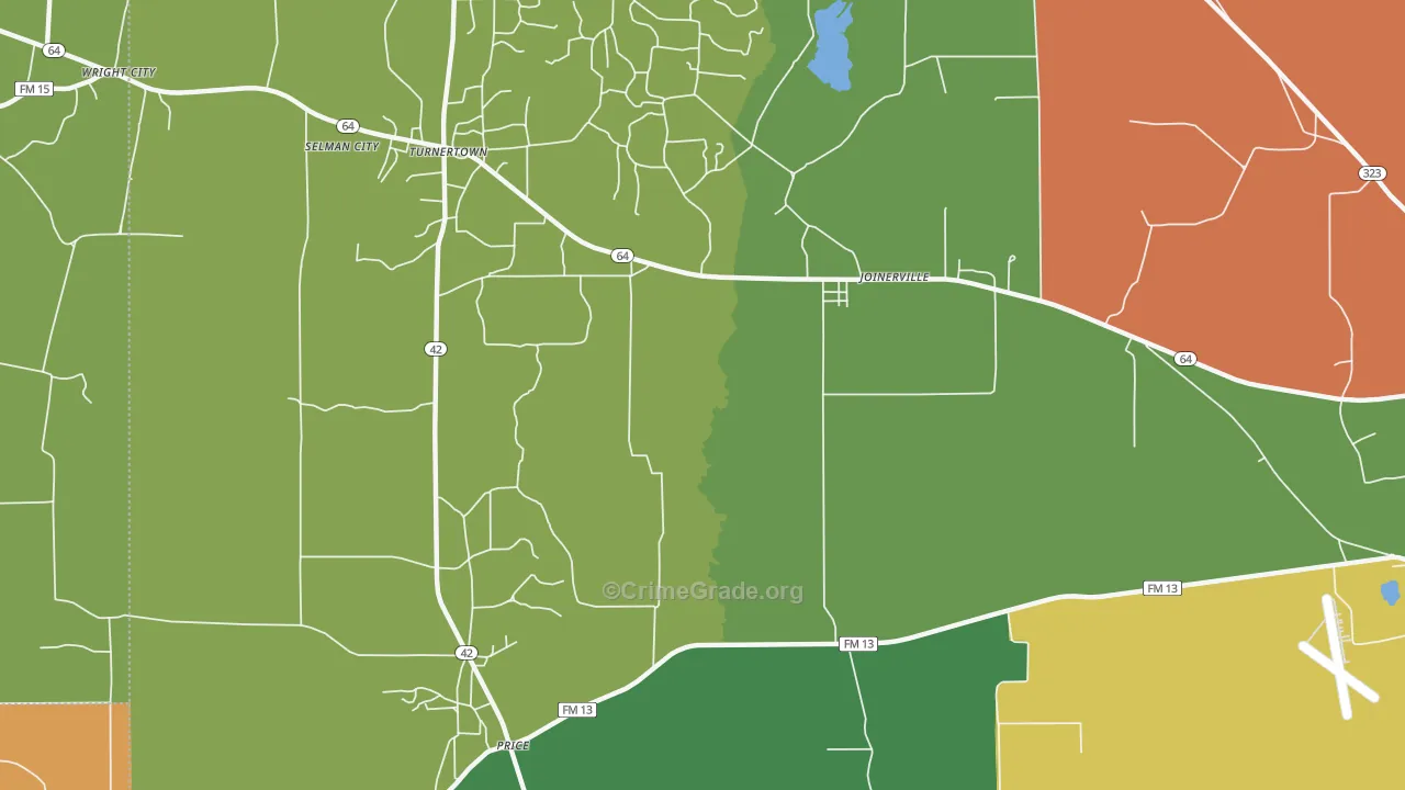 Selman City, TX Map of Robbery Rates