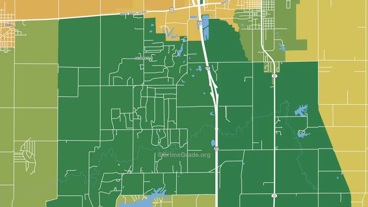 Selmaville, IL Map of Robbery Rates