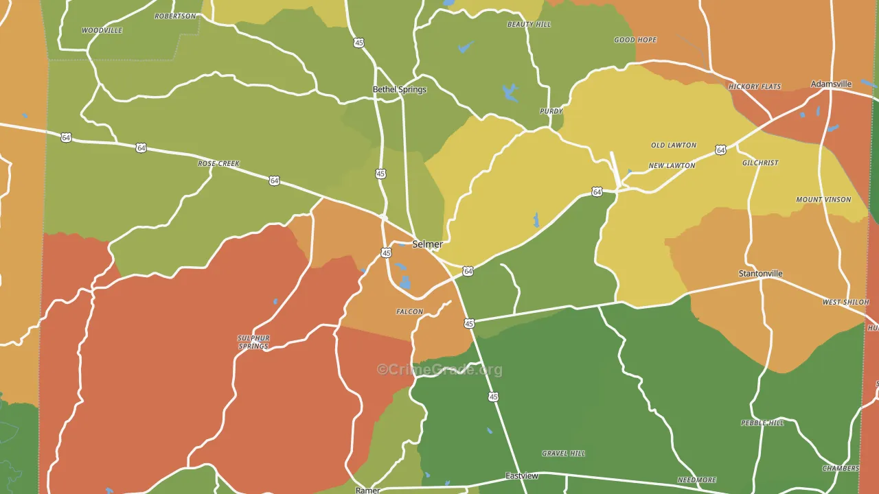 Selmer, TN Map of Robbery Rates