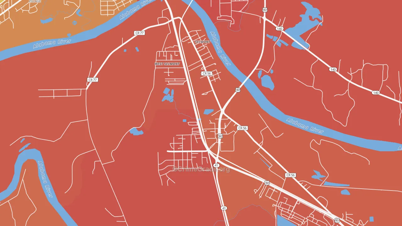 Selmont-West Selmont, AL Map of Robbery Rates