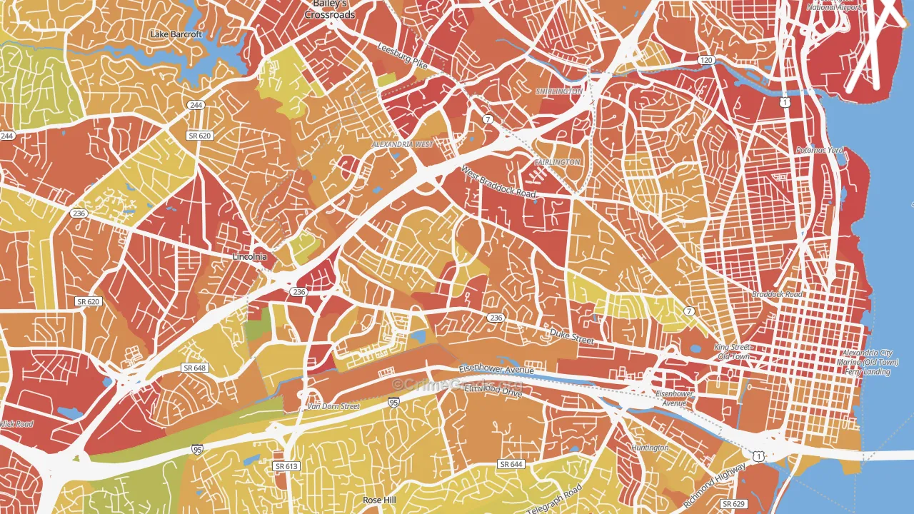 Seminary Hill, Alexandria, VA Map of Robbery Rates