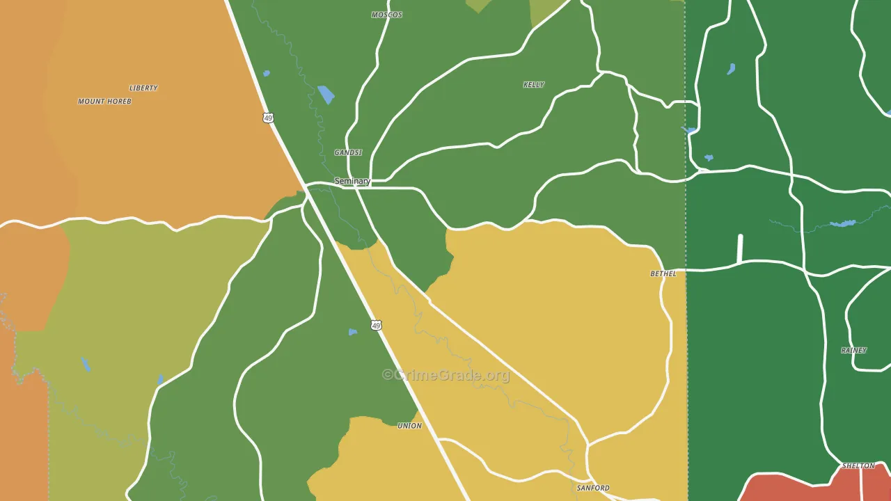 Seminary, MS Map of Robbery Rates