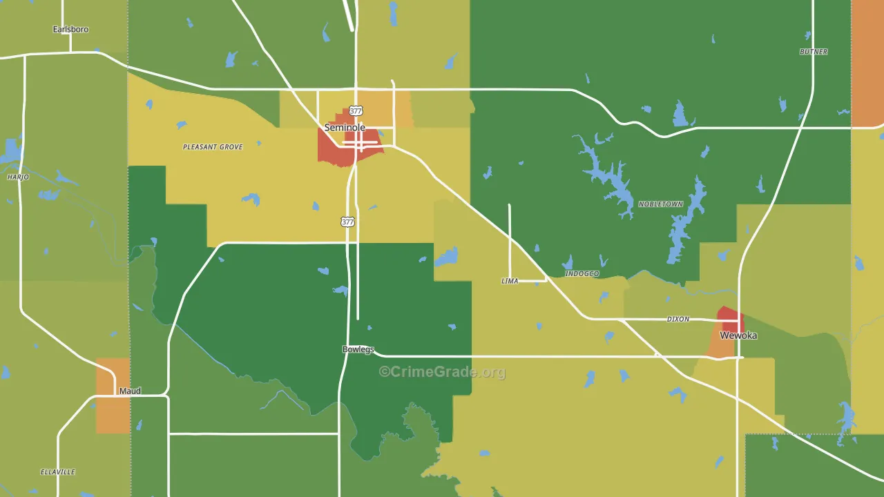 Seminole County, OK Map of Robbery Rates