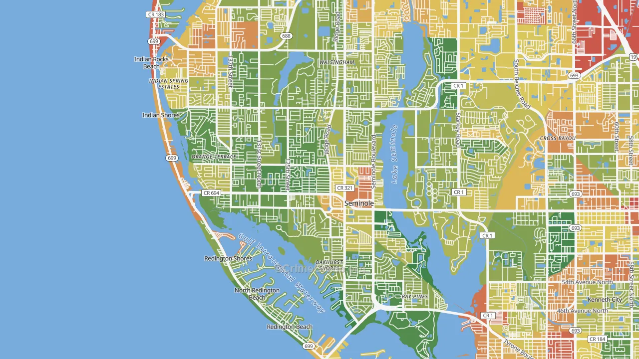 Seminole, FL Map of Robbery Rates