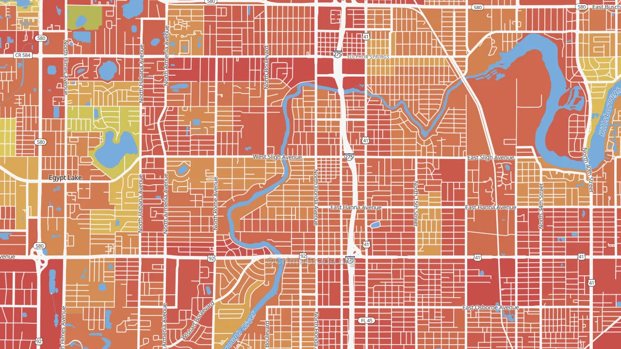 Seminole Heights, Tampa, FL Map of Robbery Rates