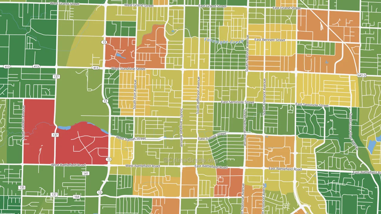 Seminole Holland, Springfield, MO Map of Robbery Rates