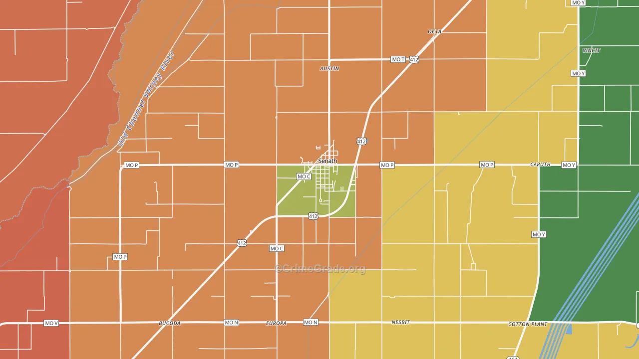 Senath, MO Map of Robbery Rates