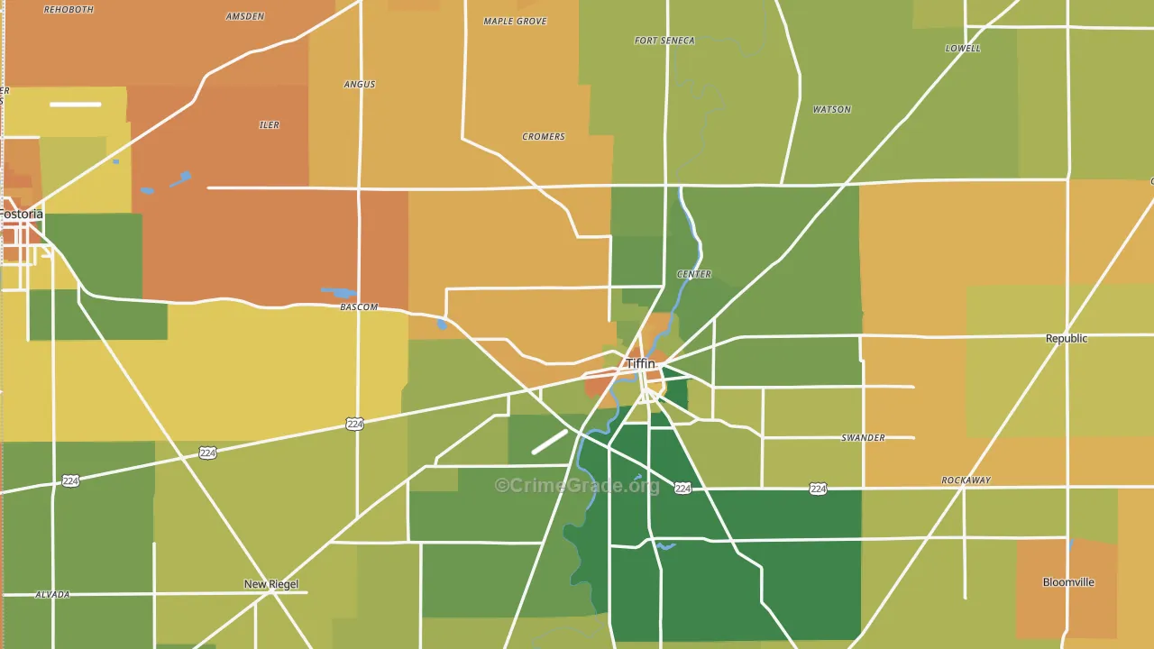Seneca County, OH Map of Robbery Rates