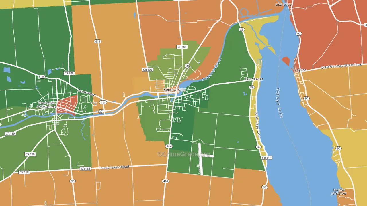 Seneca Falls, NY Map of Robbery Rates