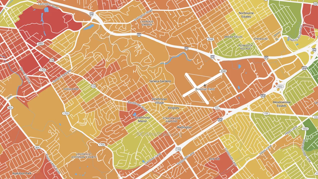 Seneca Gardens, KY Map of Robbery Rates