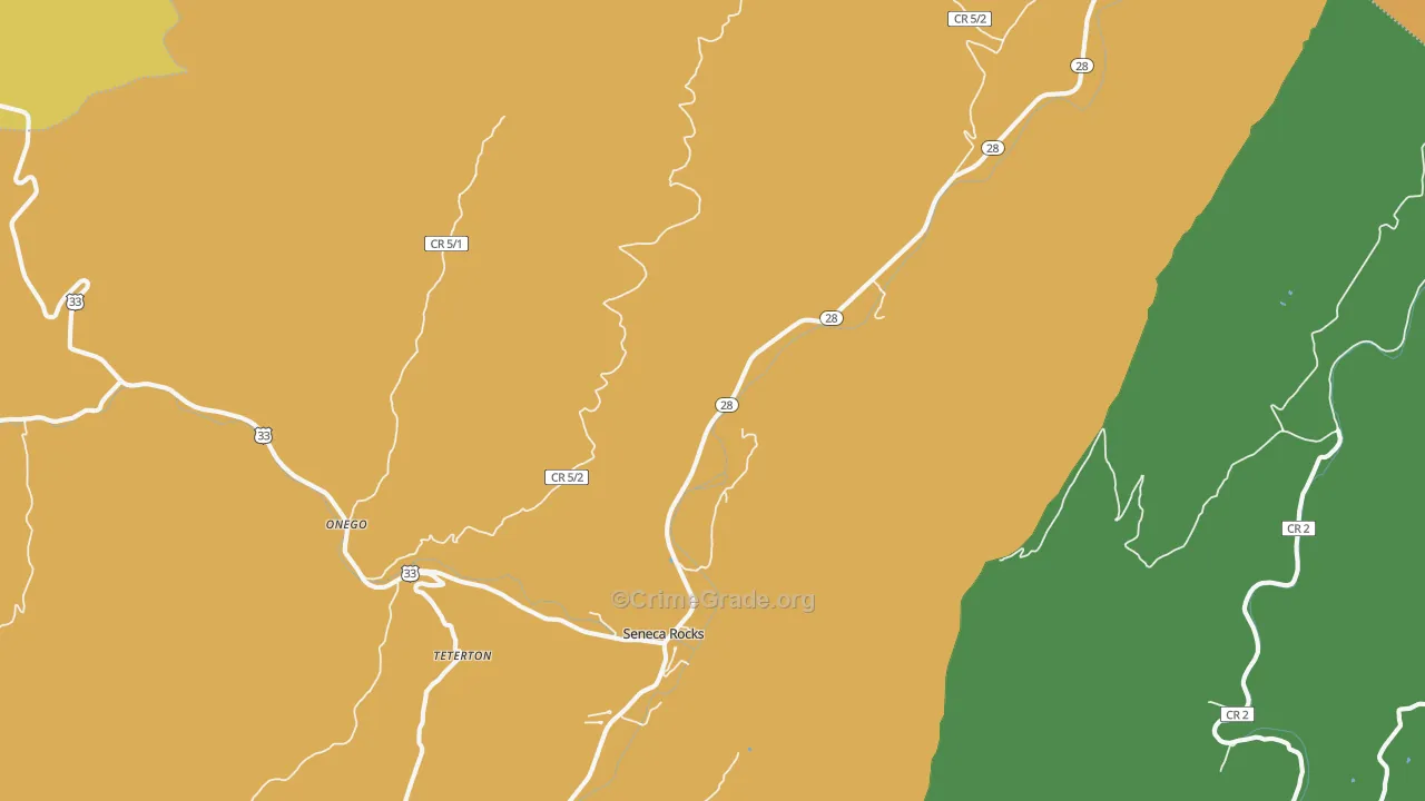 Seneca Rocks, WV Map of Robbery Rates