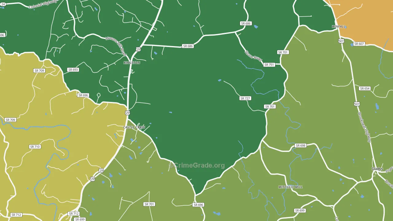 Seneca, VA Map of Robbery Rates