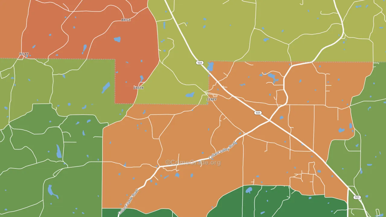 Seney, GA Map of Robbery Rates