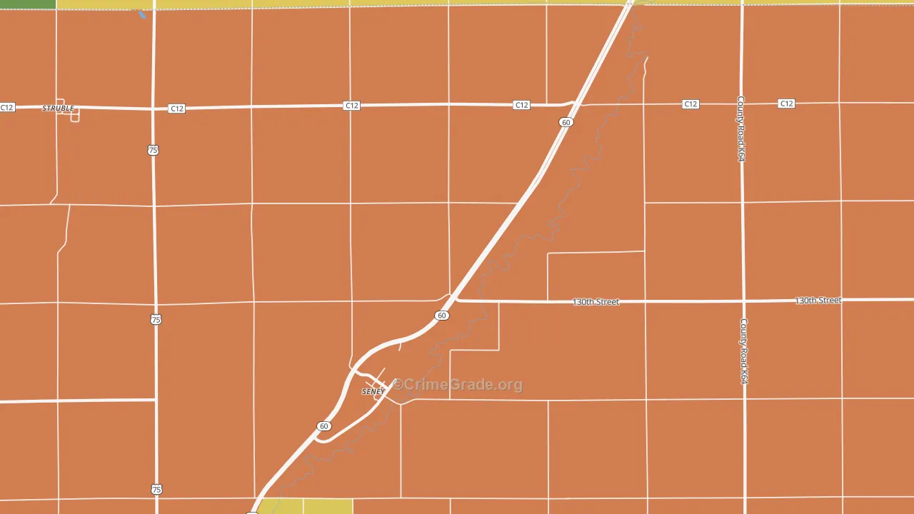 Seney, IA Map of Robbery Rates