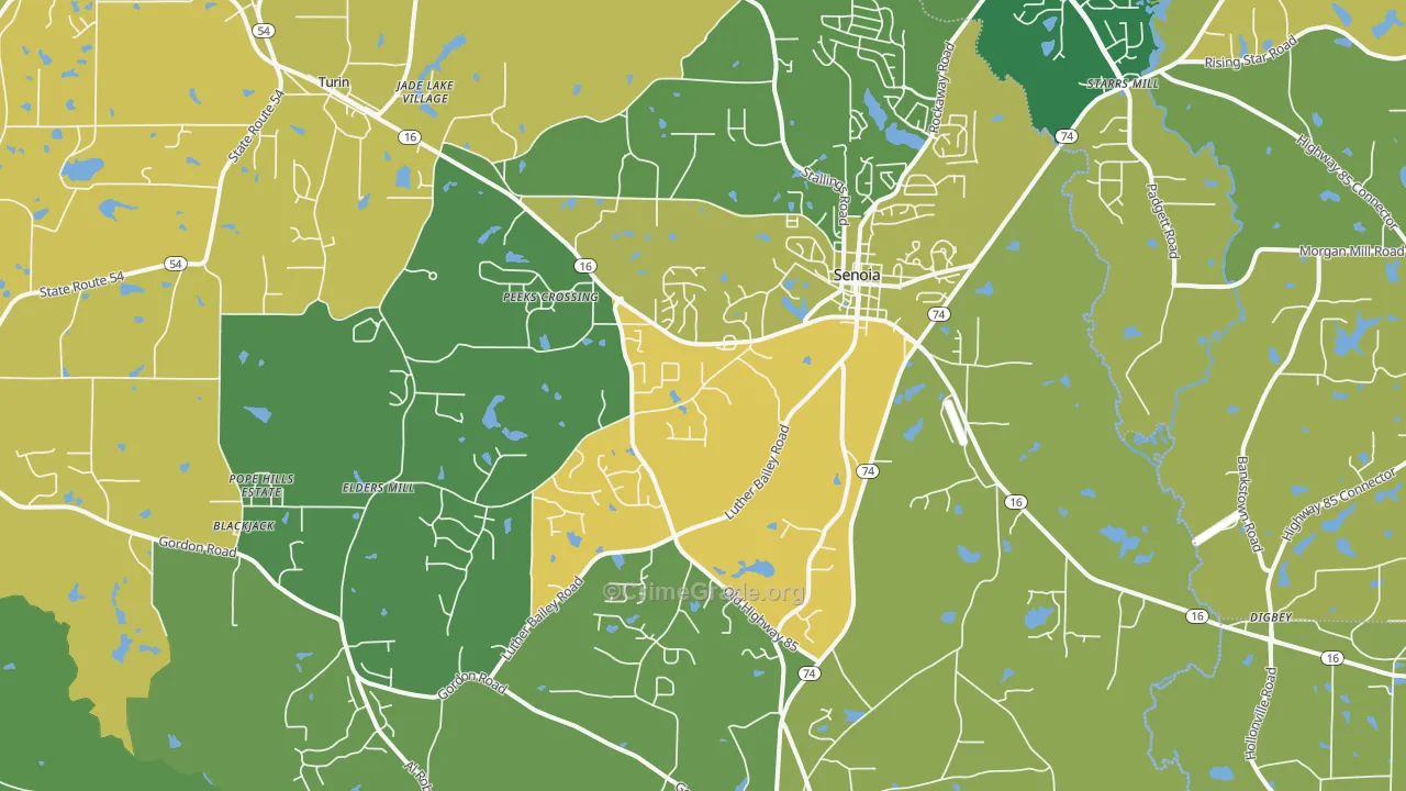 Senoia, GA Map of Robbery Rates