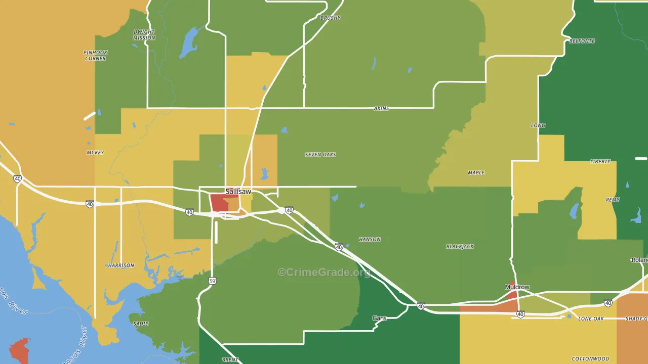 Sequoyah County, OK Map of Robbery Rates