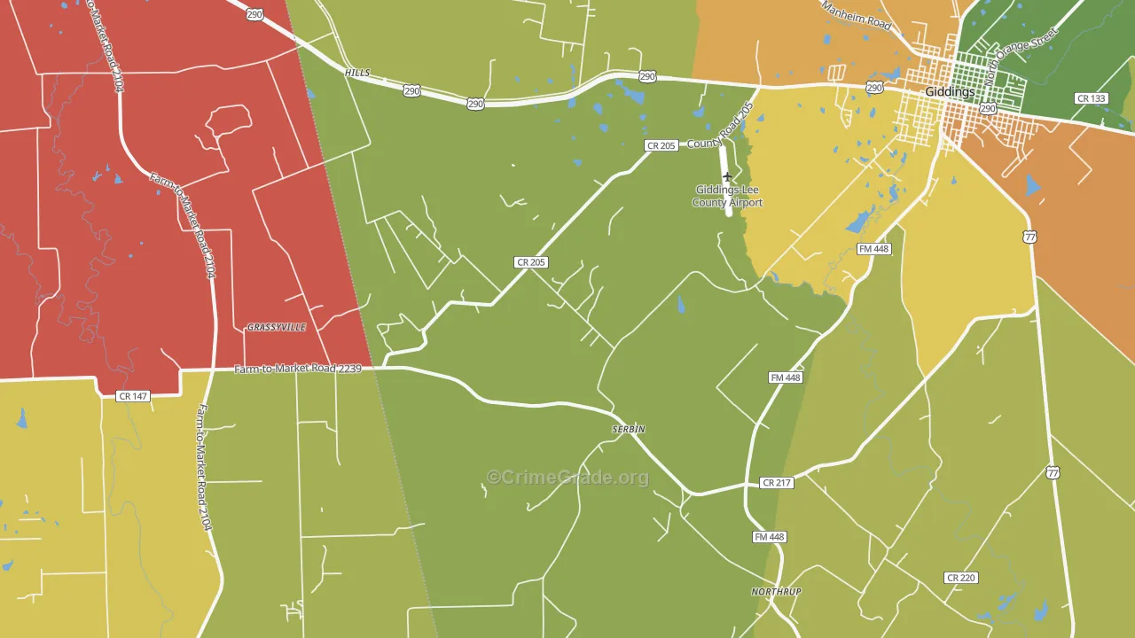 Serbin, TX Map of Robbery Rates