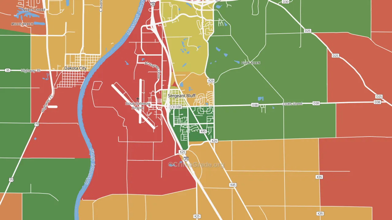 Sergeant Bluff, IA Map of Robbery Rates