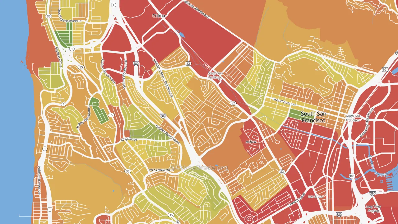 Serra Highlands, South San Francisco, CA Map of Robbery Rates