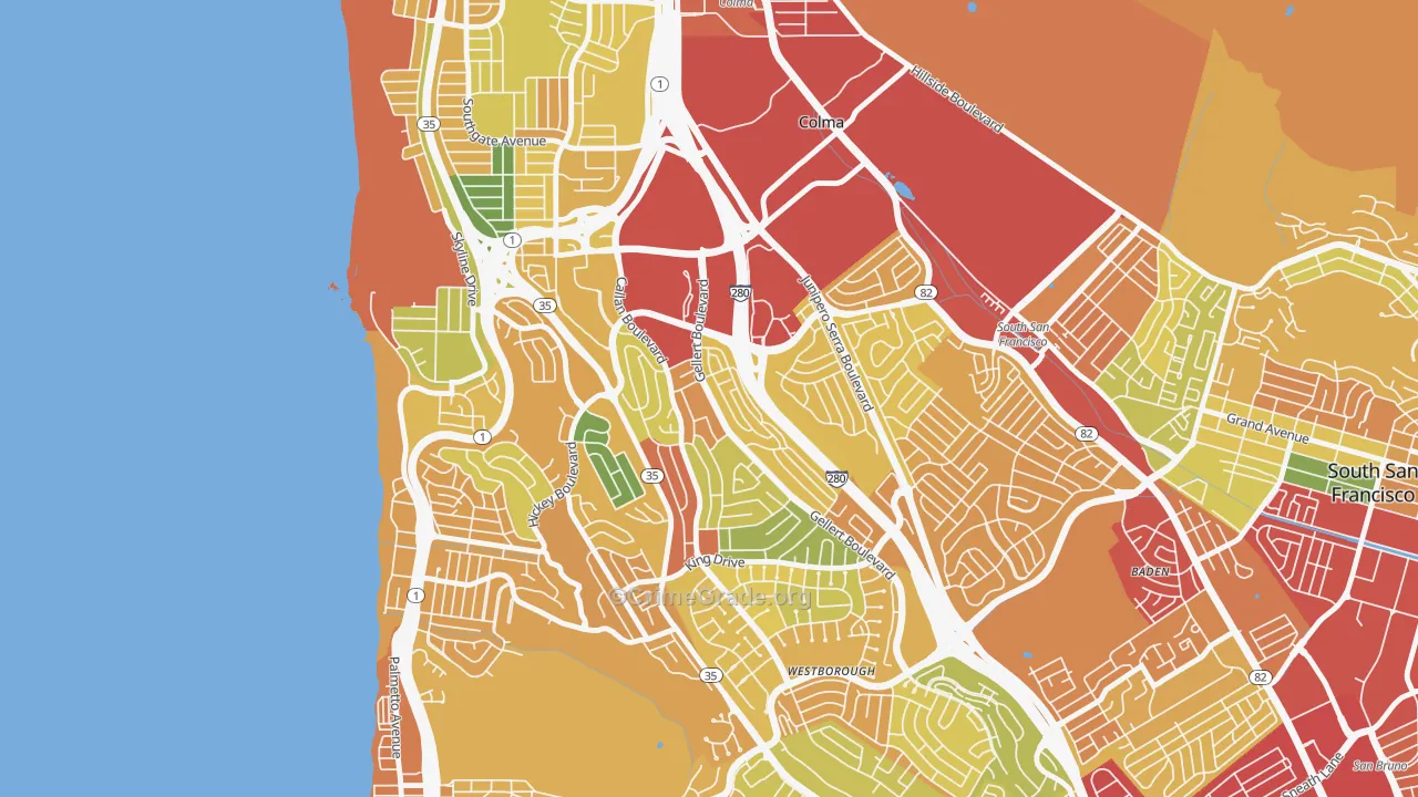 Serramonte, Daly City, CA Map of Robbery Rates