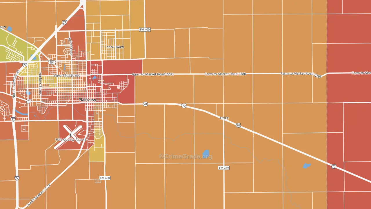 Seth Ward, TX Map of Robbery Rates