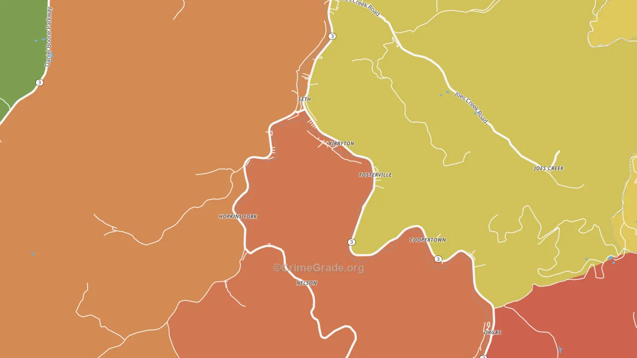 Seth, WV Map of Robbery Rates