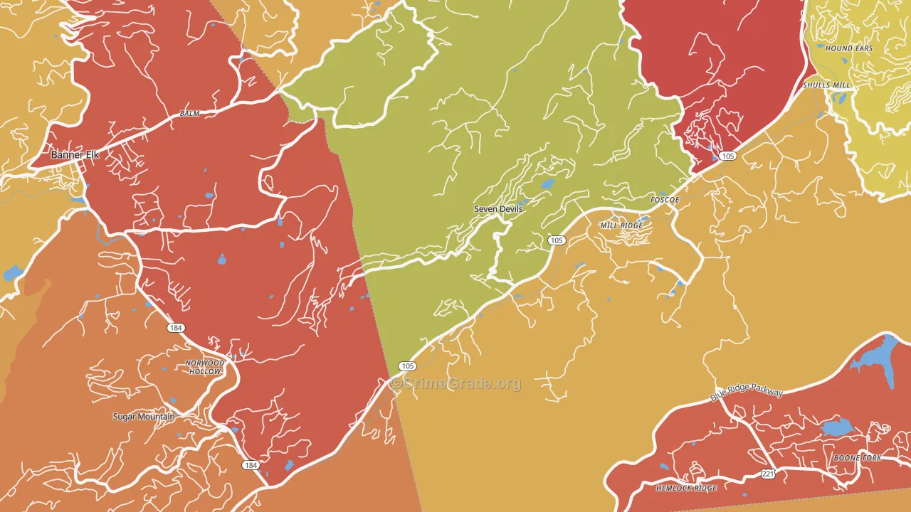 Seven Devils, NC Map of Robbery Rates