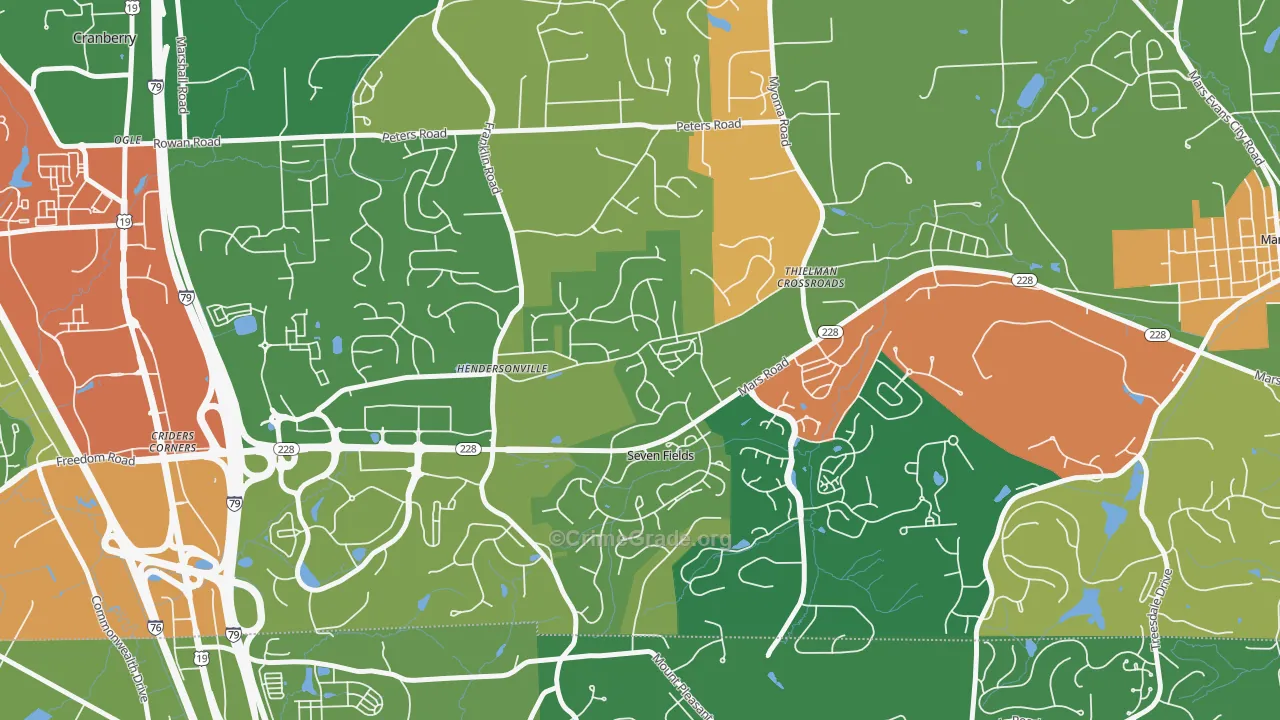 Seven Fields, PA Map of Robbery Rates