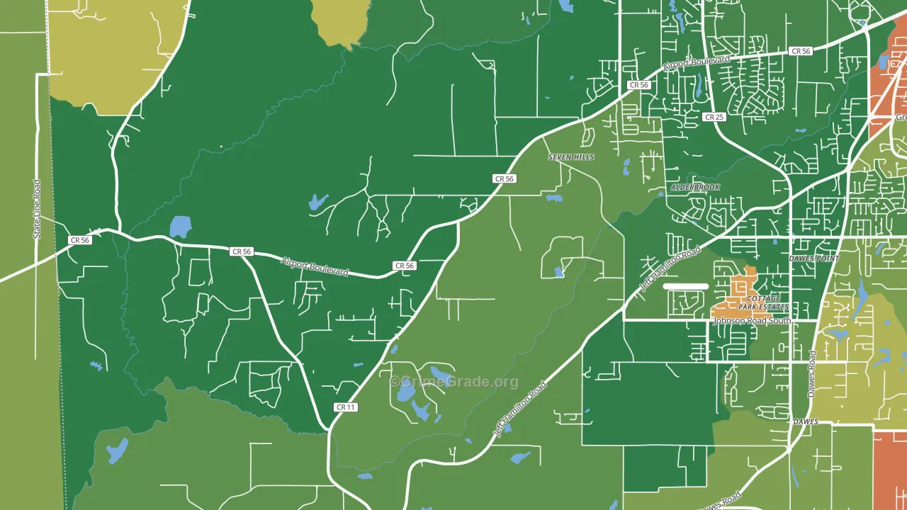 Seven Hills, AL Map of Robbery Rates