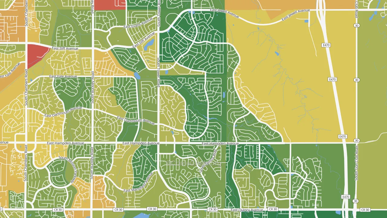 Seven Hills, Aurora, CO Map of Robbery Rates