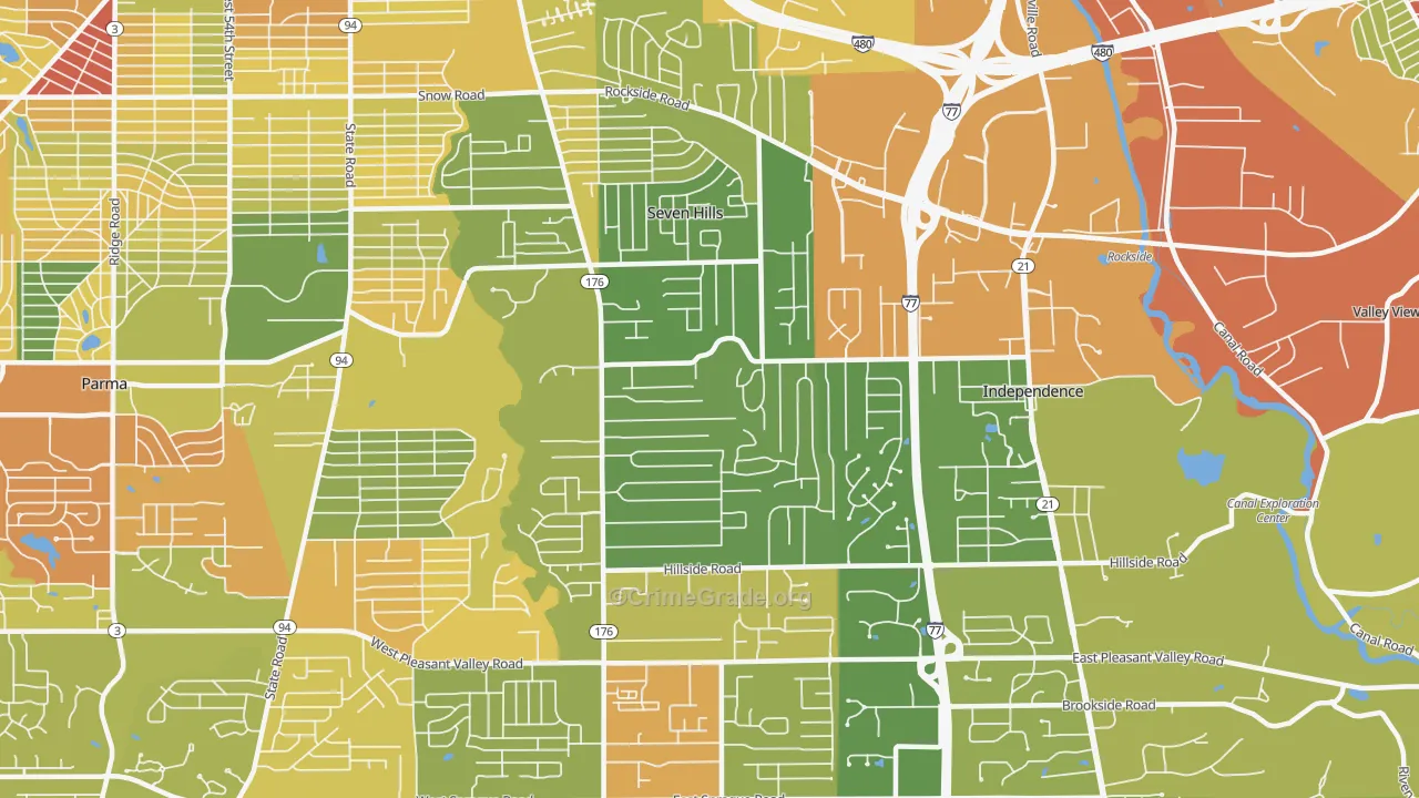 Seven Hills, OH Map of Robbery Rates