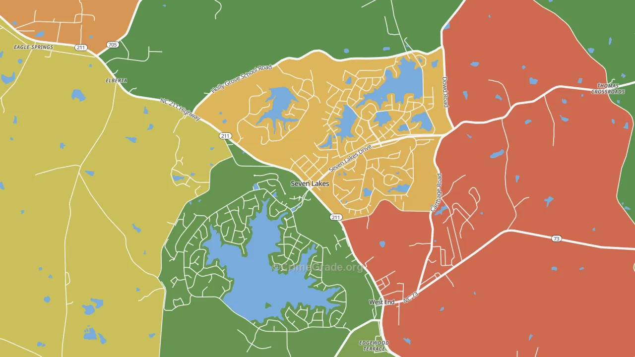 Seven Lakes, NC Map of Robbery Rates
