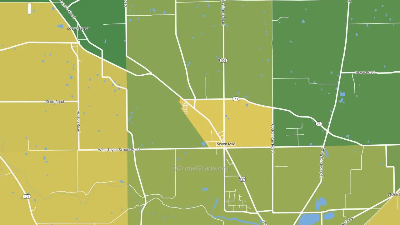Seven Mile, OH Map of Robbery Rates